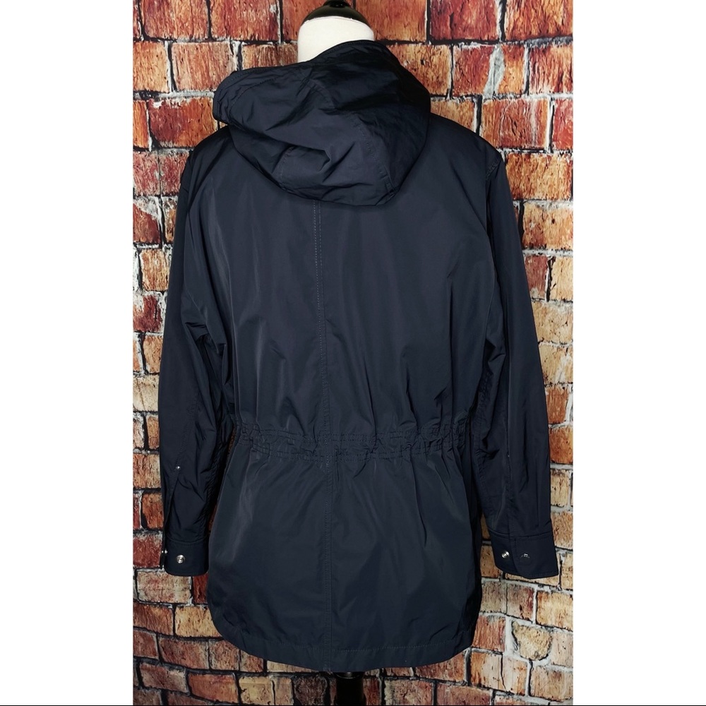Coach Women’s Navy Blue Small Stadium Hooded Rain Coat Jacket Drawstring Waist - Picture 2 of 5